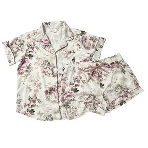 Birdy Grey Floral Satin Pajama Set Large Pink White Bridesmaid Sleepwear Lounge